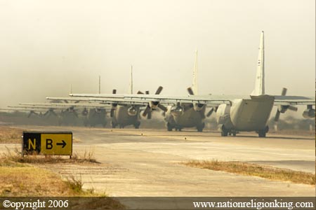 Royal Thai Air Force: Five Thai Air Force C-130H taxing out with World Team Jumpers, Udon Thani