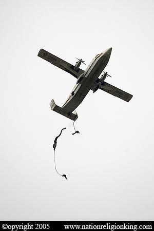 Border Patrol Police: Members of the Royal Thai Police jumping over King Rama IV Camp, Cha Am, Thailand.